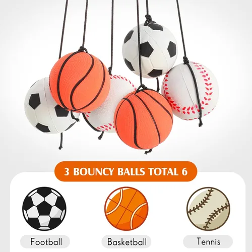 Miniatura 6 de Skylety 6 Piezas Pelota de Retorno de Muñeca con Cuerda Pelotas Deportivas de Rebote de 2.48 Pulgadas con Correa Elástica Fútbol Baloncesto Béisbol