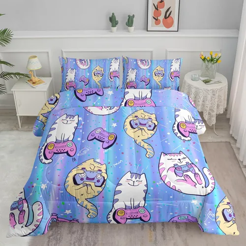 Axolotl Juego de edredón Kawaii de tamaño individual, ropa de cama de animales lindos para niñas y niños, edredón colorido de dibujos animados para