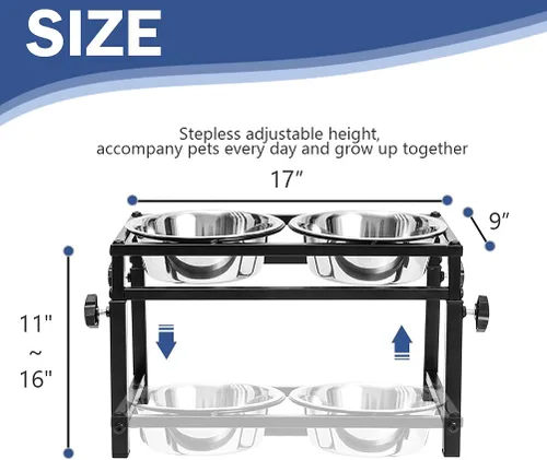 Miniatura 2 de SCENEREAL Cuencos elevados ajustables para perros, se ajusta a un comedero elevado de acero inoxidable de 11 a 16 pulgadas, estación de platos