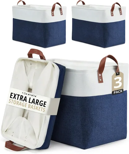 Miniatura 10 de DECOMOMO Cestas de almacenamiento extra grandes, contenedores de almacenamiento de tela con asas para organizar estantes, juguetes, guardería, Beige
