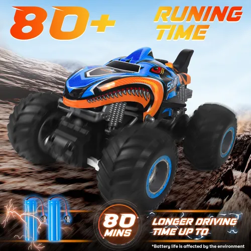 Miniatura 4 de 1:16 Coche de Control Remoto, Camión Monstruo de Control Remoto Todo Terreno 2.4 GHz, Camión RC con 2 Baterías Recargables para 80 Minutos de Juego