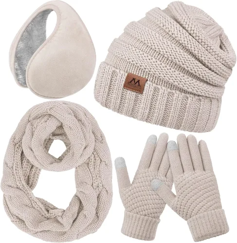 Motarto Conjunto cálido de invierno, bufanda de punto, gorro, guantes para pantalla táctil, calentador de oídos, equipo para clima frío para hombres