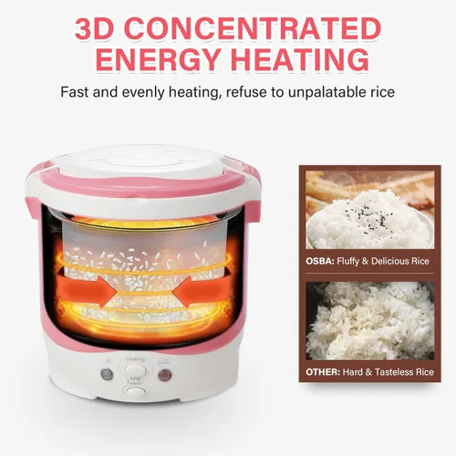 Miniatura 8 de OSBA Mini Arrocera, Arrocera de Viaje Pequeña de 1L 12V para Auto, Cocina para Sopa, Papilla y Arroz, Función de Cocinado, Calentamiento