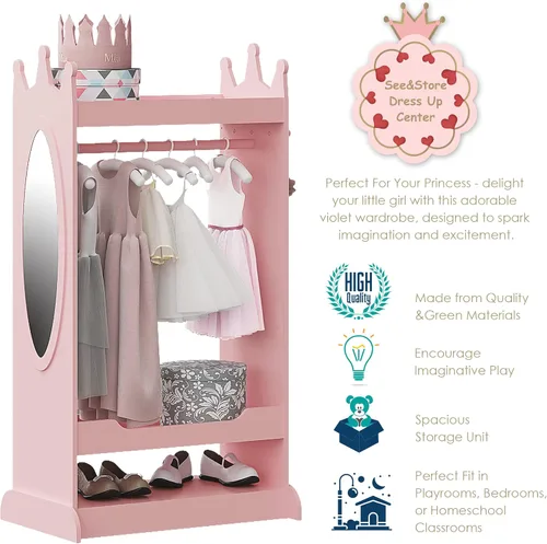 Miniatura 4 de UTEX Almacenamiento de Disfraces para Niños con Espejo, Guardarropa de Disfraces para Niños, Armario Colgante Abierto, Closet de Almacenamiento