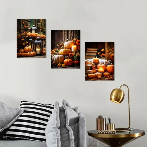 Miniatura 3 de Arte de pared de calabaza de granja, decoración de pared de otoño para cocina, comedor, decoración rústica de Halloween, impresiones en lienzo