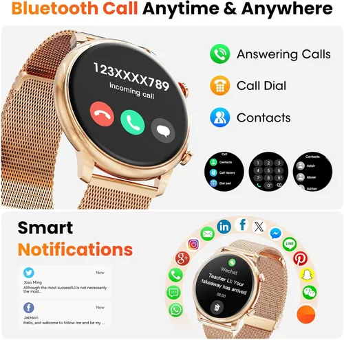 Miniatura 4 de Hwagol Relojes Inteligentes para Mujeres Teléfonos Android iPhone Compatible (Llamada Bluetooth), Rastreador de Fitness Redondo de 1.39'' Monitor
