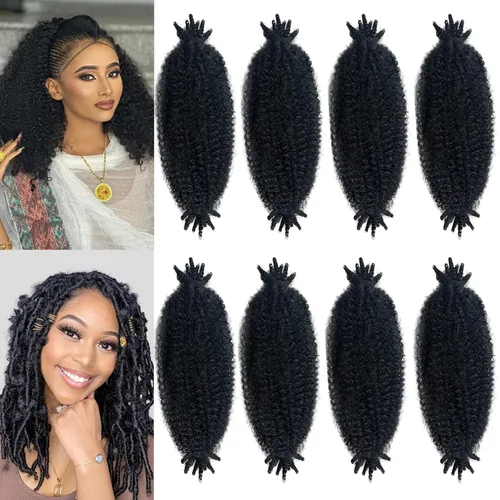 Miniatura 34 de Trenzas de pelo rizado anudadas a crochet estilo afro Marley, 12 pulgadas, pelo pre-separado y trenzado en resorte, trenzas de pelo afro rizado y 4#