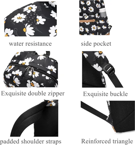 Miniatura 24 de 3 piezas de mochila con estampado de margaritas para niños, mochila de escuela primaria, mochila para estudiantes de primaria, mochila para Negro
