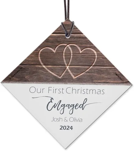 Miniatura 9 de Nuestro primer adorno de Navidad comprometido 2025 colgante de vidrio estampado – decoración rústica personalizada de corazones de granja – Círculo