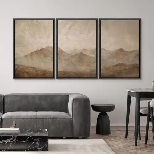 Miniatura 668 de SIGNWIN Lienzo enmarcado para pared, arte con pinceladas de flujo neutro en tonos beige abstractos, ilustraciones, arte moderno, decorativo