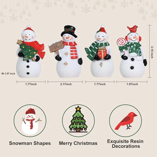 Miniatura 4 de MEETYAMOR Decoraciones navideñas para interiores, 4 adornos de resina de muñeco de nieve para decoración de mesa de Navidad, figuras coleccionables