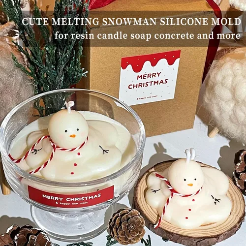 Miniatura 2 de Wehous 2 moldes de vela de Navidad, lindo molde de resina 3D de muñeco de nieve derretido para hacer, adorno para cera de jabón, resina epoxi