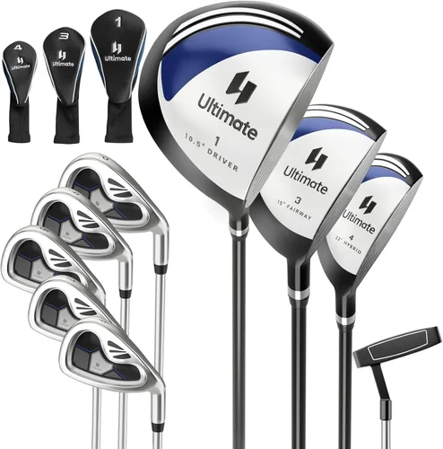 Tangkula 9/10 Pieces Men's Complete Golf Clubs Set, Golf Club Package Set with 460CC Driver, Fairway Wood & Hybrid, Irons, Putter, Portable Regular