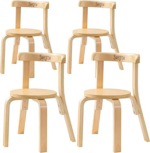 Miniatura 14 de Swegrow Silla de Madera para Niños, Silla para Niños Pequeños para Mesa, Sillas Apilables para Niños, Muebles de Madera para Niños para Familia/Sala