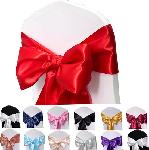 Miniatura 13 de Bandas de satén para silla, lazos para silla, 12 lazos para silla, bandas traseras para bodas, fiestas, eventos, banquetes, decoración de fundas
