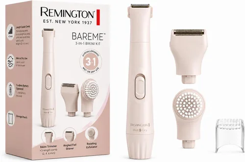 Remington Kit de cuerpo y bikini suave y sedoso, recortadora y afeitadora de bikini inalámbrica para mujer, impermeable para aseo en la ducha, color