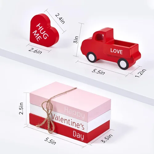 Miniatura 5 de Decoraciones del día de San Valentín, decoración del día de San Valentín, letrero de madera de San Valentín y camión rojo y decoración de 3