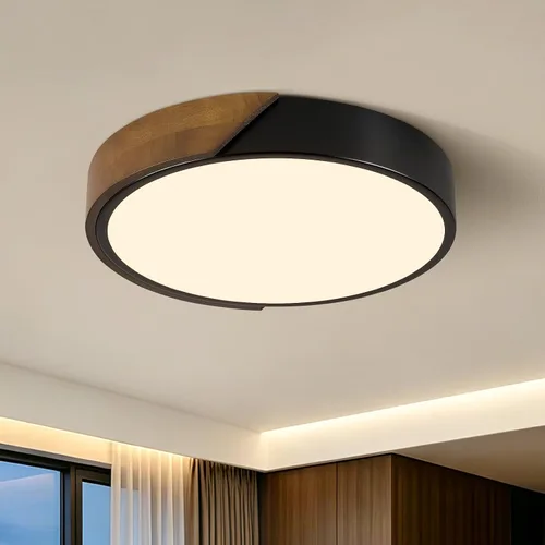 Miniatura 21 de Moderna lámpara de techo de madera regulable, LED minimalista 5CCT 2700K-6000K, lámpara de techo empotrada, lámpara de iluminación redonda para Negro
