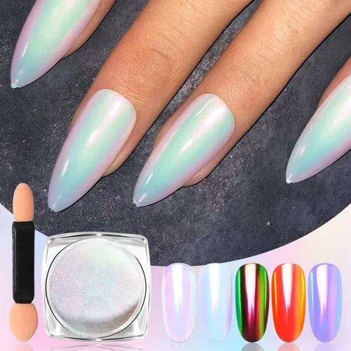 Miniatura 2 de 1 Caja de Polvo de Purpurina Holográfico para Uñas Color Arcoíris Efecto Neón Copos de Arte de Uñas Decoración Polvo Cromado para Uñas Polvo Punta