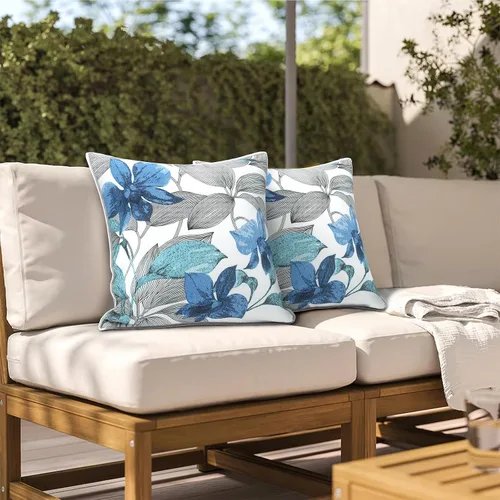 Miniatura 847 de Juego de 2 almohadas para exteriores de 16 x 16 pulgadas, repelentes al agua con interiores, para muebles de patio, hogar, jardín, geometría bohemia