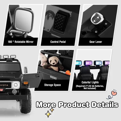 Miniatura 4 de Costzon Auto de 2 plazas, camión Toyota FJ40 con licencia de 12 V con control remoto de 2.4 G, suspensión de resorte, caja de almacenamiento, luces