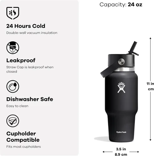 Miniatura 7 de Hydro Flask Botella de agua de viaje – Acero inoxidable aislado – Tapa ancha con pitillo, antiderrames, a prueba de fugas en 24 oz Trillium Pink