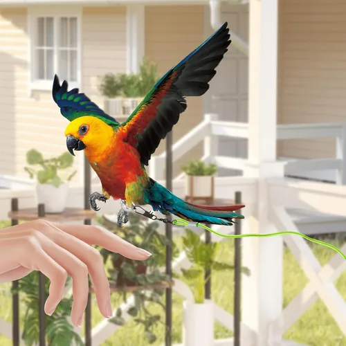 Miniatura 7 de Correa voladora de loro, cuerda de entrenamiento de 16.4 pies con anillo de pie de pájaro de 3 tamaños, cuerda elástica antimordeduras para Azul