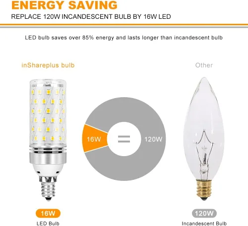 Miniatura 2 de inShareplus Bombillas LED E12, candelabro de 16 W, blanco cálido 3000 K, CRI80+, equivalente a 1500 lm 120 W, base E12, bombillas LED no regulables