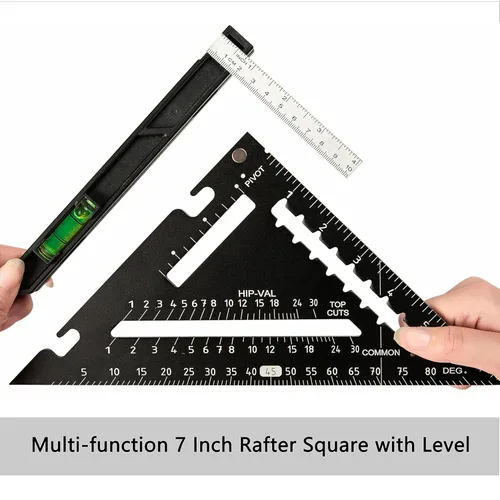 Miniatura 4 de Beslands Escuadra de Viga de 7 pulgadas con Nivel, Regla Triangular de Metal de Aluminio Escuadra de Carpintero Herramienta de Trazado para Negro