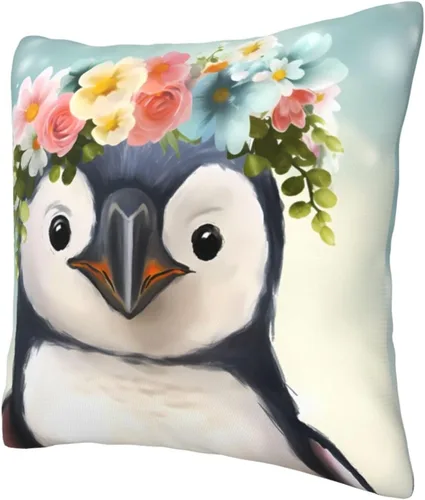 Miniatura 3 de Funda de cojín cuadrada suave con estampado de pingüinos con estampado de flores, para decoración del hogar, sala de estar, cama, sofá automóvil, 18