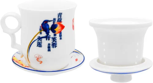 Miniatura 4 de Taza de té de porcelana con tapa de infusor y juegos de platillos – Taza de café de cerámica china Jingdezhen Taza de té de hoja suelta Sistema