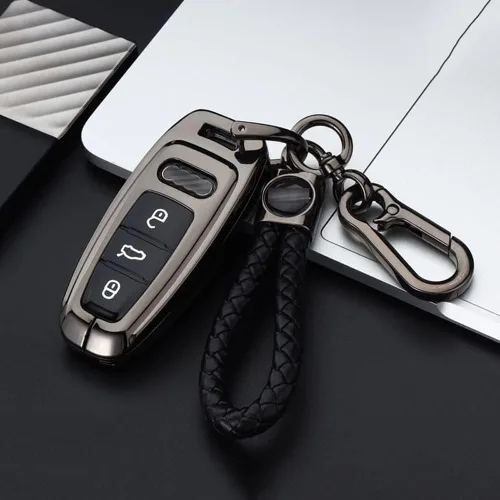 Miniatura 3 de SANRILY Funda para llave Audi con llavero, negro, gris (Gray-Black)
