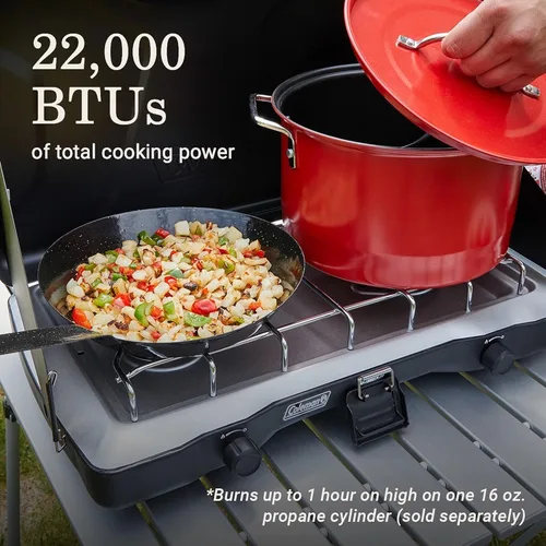 Miniatura 6 de Coleman Triton - Estufa de propano de 2 quemadores, estufa portátil para acampar con 2 quemadores ajustables y protectores contra el viento, 22,000