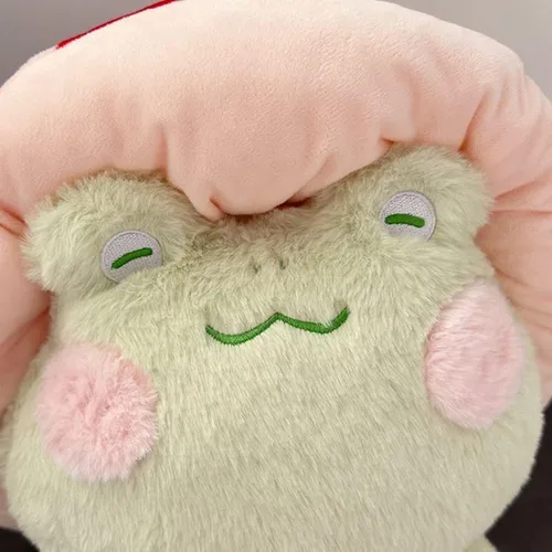 Miniatura 2 de Enivtfz Juguetes de peluche de rana, 10" linda rana con sombrero de hongo rojo animales de peluche, peluches kawaii, regalo para niños y niñas