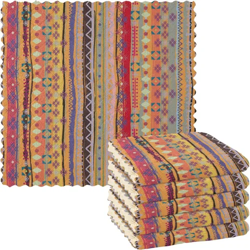 CaTaKu Paños de cocina étnicos bohemios, paquete de 6 trapos reutilizables para lavar, paños de limpieza de microfibra, paños para secar la cocina