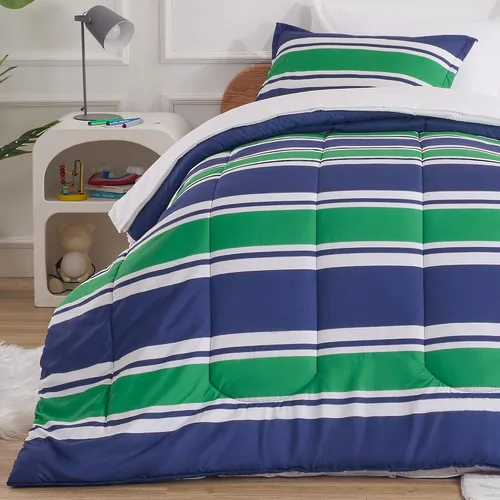 Miniatura 26 de SLEEP ZONE - Juego de edredón de 5 piezas tamaño Individual para niños, estampado suave, con edredón, sábanas y fundas para cojín y almohada, diseño