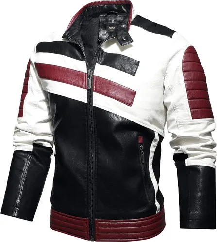 Miniatura 2 de Traje de carreras de motocicleta de cuero de motocicleta de cuello alto para hombre, chaqueta de cuero de simulación de PU de bloqueo