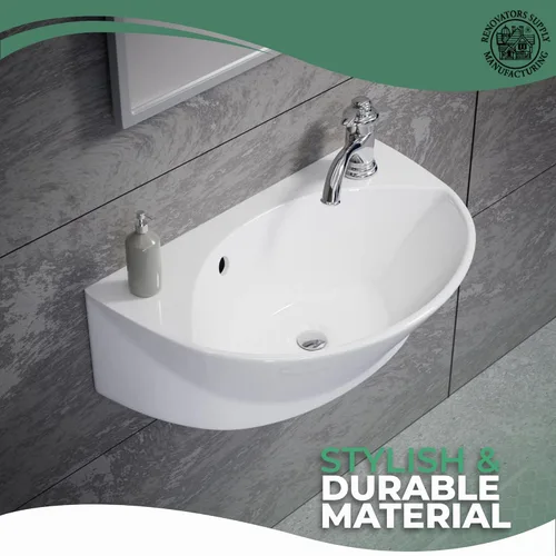 Miniatura 3 de Pequeño fregadero de baño de montaje en pared blanca con orificio único para llaves, desbordamiento Suministro del renovador