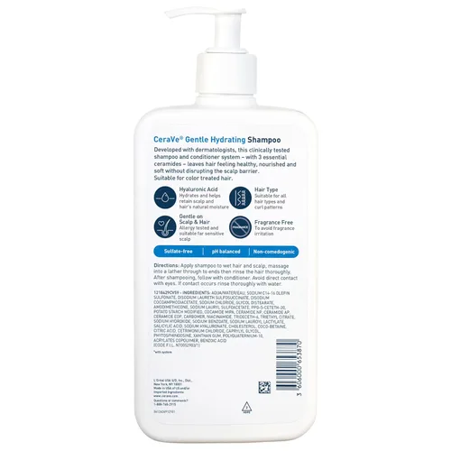 Miniatura 12 de CeraVe Champú Hidratante Suave, Con Ceramidas, Niacinamida y Ácido Hialurónico Para Cabello y Cuero Cabelludo Suaves y de Aspecto Saludable, Champú