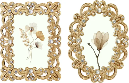 Juego de 2 mini marcos dorados vintage, 2 x 3 pulgadas, para exhibición de mesa, perfecto para decoración del hogar, boda, graduación o fotos de