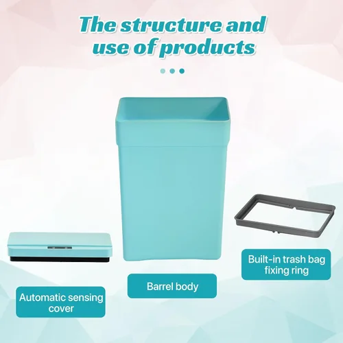Miniatura 5 de Dkeli Bote de basura automático de 13 galones para cocina, baño, dormitorio, oficina en casa, de plástico de alta capacidad sin contacto con tapa