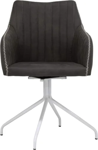 Miniatura 3 de Calico Designs Adelaide - Silla giratoria de oficina con respaldo medio, tapicería de gamuza sintética gris oscuro, patas de metal blanco, capacidad
