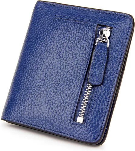 BIG SALE-AINIMOER billetera de bolsillo pequeña con cremallera, plegable, compacta de cuero con bloqueo por identificación por radiofrecuencia, para
