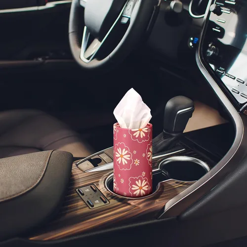 Miniatura 3 de Paquete de 4 soportes para pañuelos de automóvil con pañuelos faciales, caja de tubos de pañuelos de viaje, contenedor cilíndrico redondo