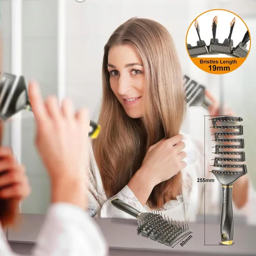 Miniatura 6 de SHINLEA Cepillo desenredante curvo para cabello rizado, cepillo profesional ventilado antienredos para húmedo y seco, ideal para cabello texturizado