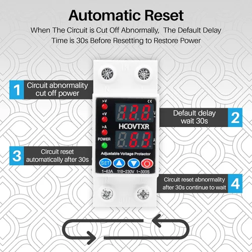 Miniatura 5 de Interruptor de Circuito Inteligente 110V, Corte de Baja Tensión de 1~63 Amp, Interruptor de Corriente AC Ajustable para Sistemas Solares (Negro)