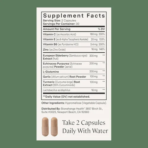Miniatura 5 de Stonehenge Health Suplemento diario de inmunidad dinámica 10 en 1 impulsores inmunológicos de zinc, saúco, equinácea, vitamina C y probiótico L.