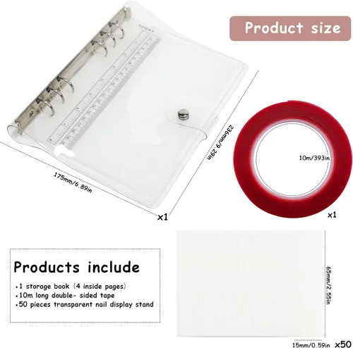 Miniatura 5 de Caja de almacenamiento grande transparente para uñas a presión, juego de cajas de embalaje vacías para uñas a presión con cinta adhesiva de doble