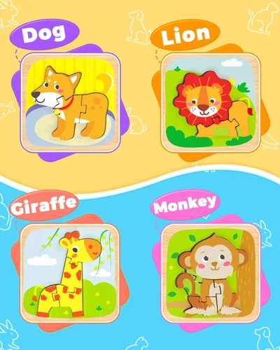 Miniatura 4 de Benresive Rompecabezas de madera para niños pequeños, 4 piezas de juguetes Montessori de animales para niños de 1 a 3 años, juguetes educativos
