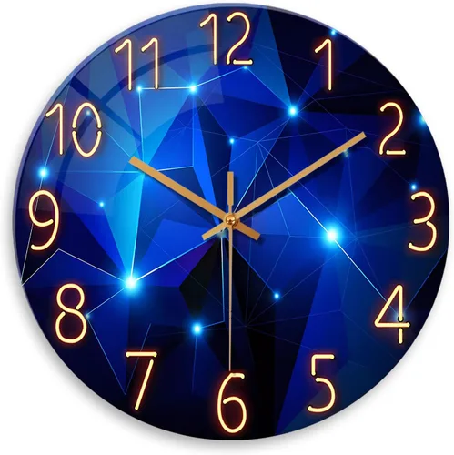 Miniatura 20 de Reloj de pared moderno negro y dorado con pilas, reloj de pared silencioso de 12 pulgadas, reloj de pared de vidrio sin tictac para sala de estar